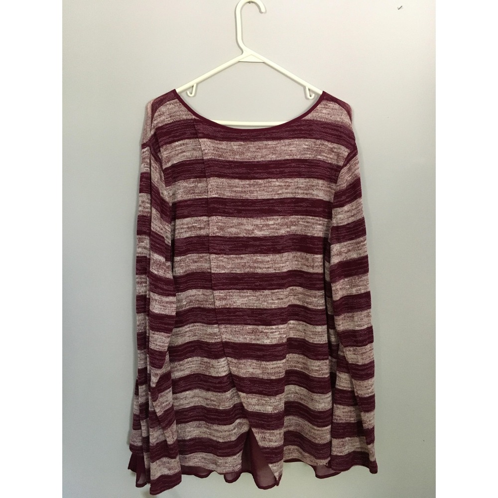 Lane Bryant Sweater Womens 22/24 Burgundy Gray Stripe Chiffon Hem Long Sleeve - Picture 3 of 16